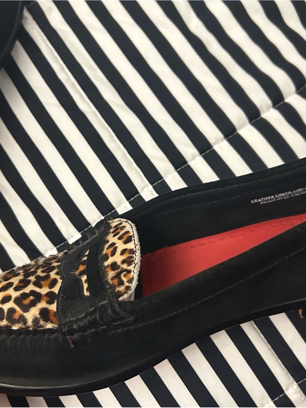 G.H. Bass Weejuns Women's Black and Leopard Suede Loafers - Picture 3 of 6